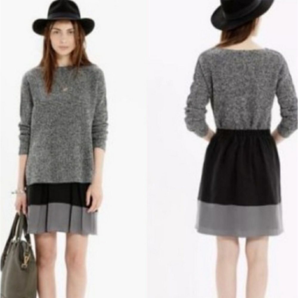 Madewell Premiere Silk Blend Colorblock A-Line Mini Skirt Black Gray XS Pockets